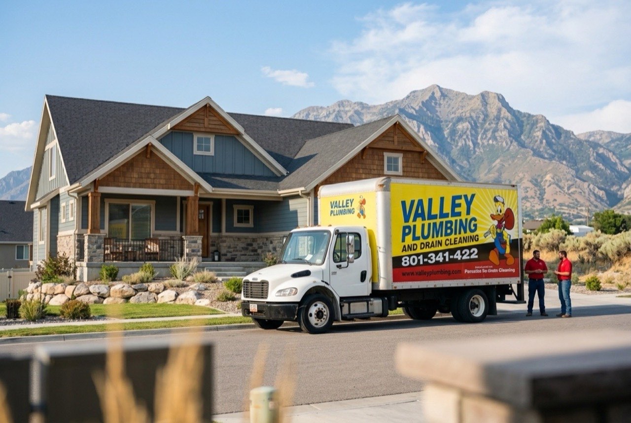 Valley Plumbing service truck parked at an Orem home