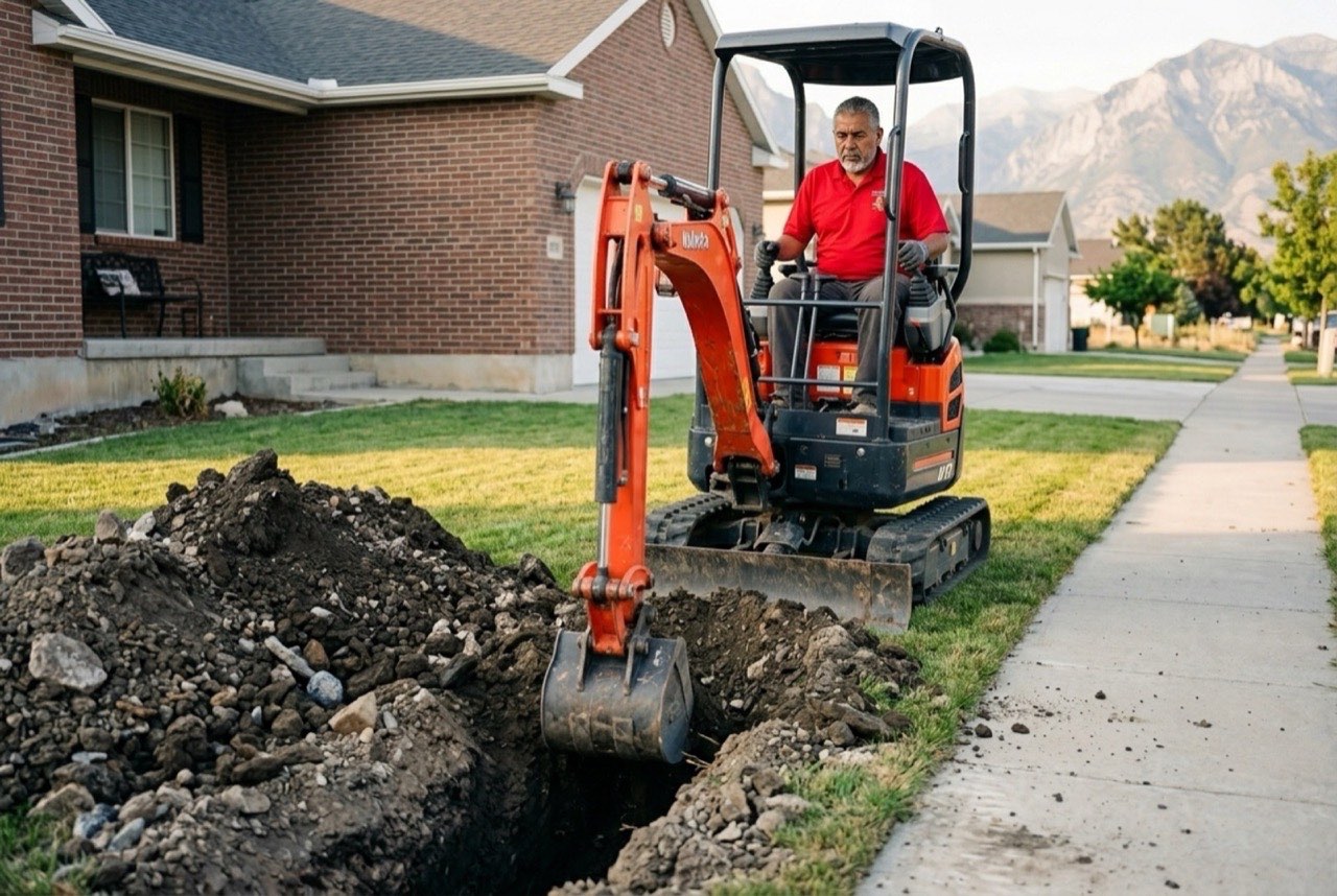 Valley Plumbing technician pushing a sewer camera into a cleanout during a Lehi residential inspection