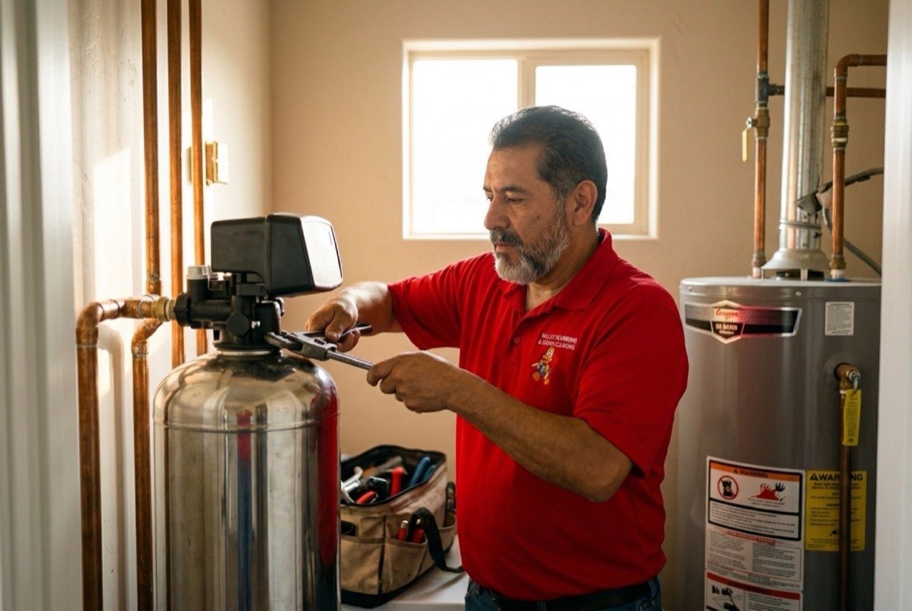 Valley Plumbing technician testing water quality at an Orem home before filtration install